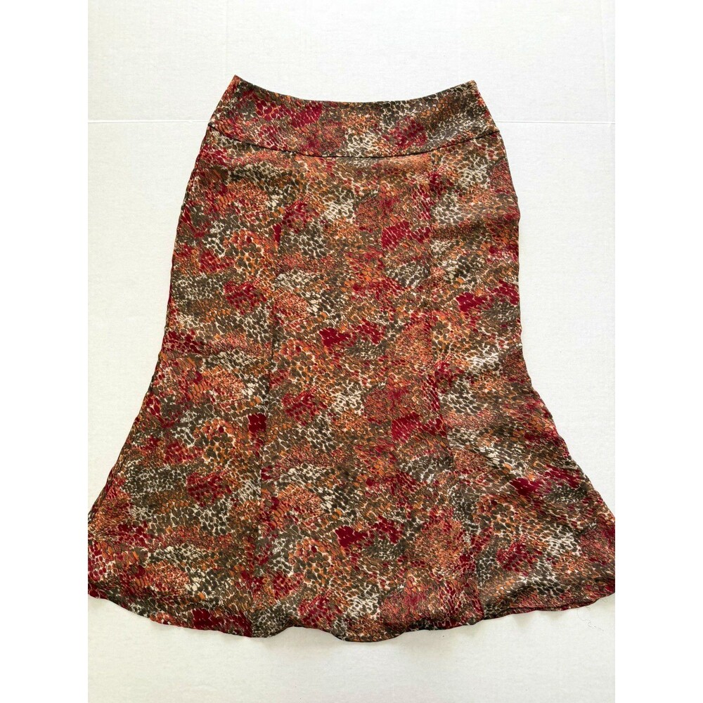 Vintage Rena Rowan Earth Tone Abstract Animal Print Midi Skirt Size 8 Y2K